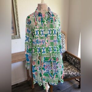 Beautiful Sheridan French Dress green pink blue Birds Size Small